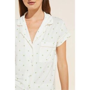 EBERJEY White Pajama Top with Green Palm Print top and shorts